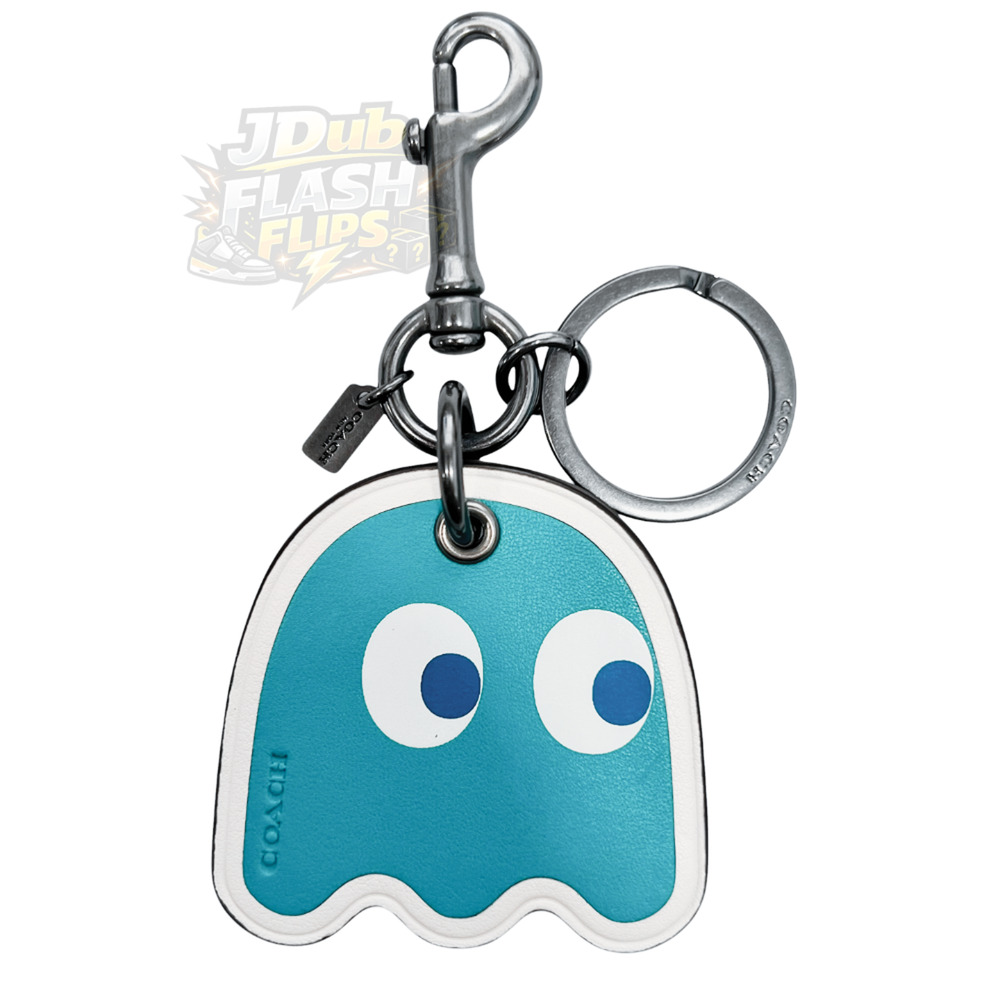 NWT COACH x PAC MAN Turquoise Leather Ghost Key Chain Fob Bag Charm 56752